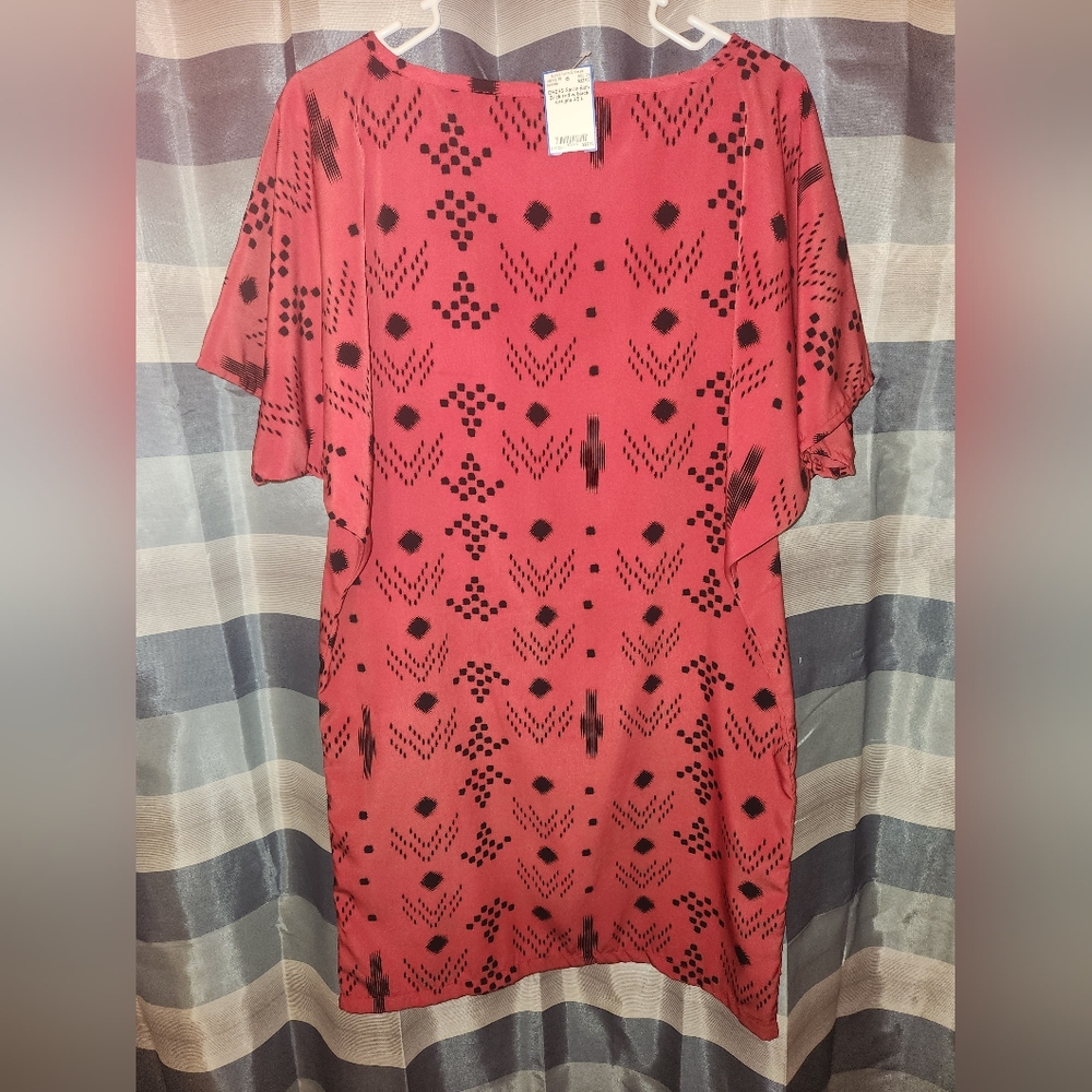 OS (S) VNTG Sarah Bibb Folly Red Dress,Handmade, One Of A Kind, Western,Boho,Geo